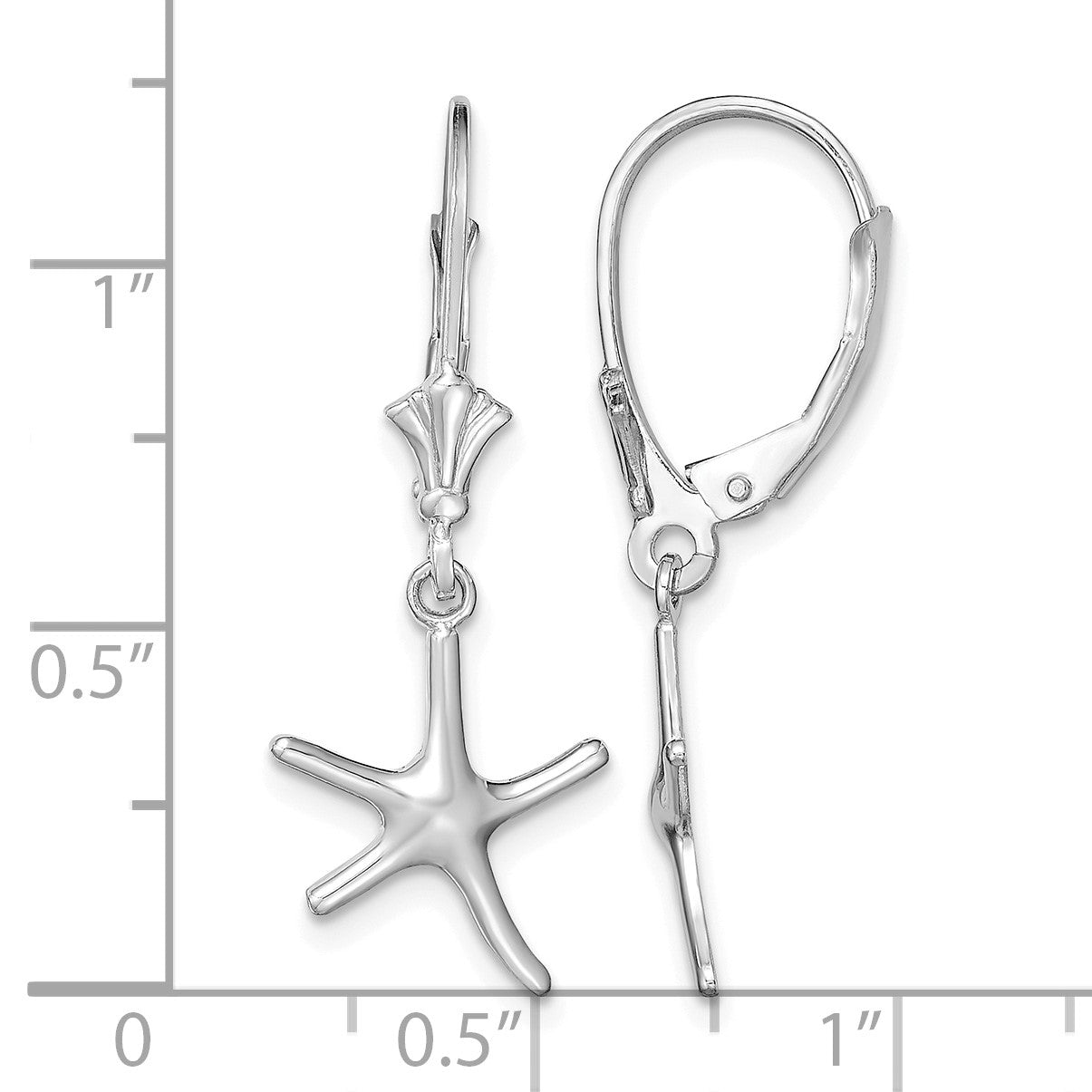 14K White Gold 3-D Mini Starfish Leverback Earrings