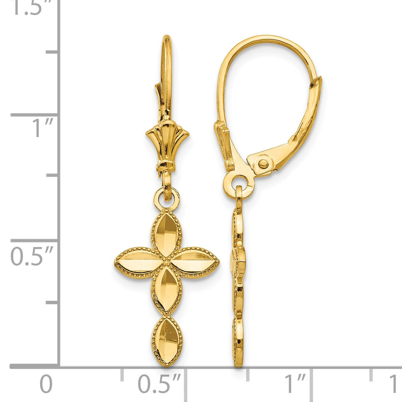 14k Diamond-cut Fancy Cross Dangle Leverback Earrings