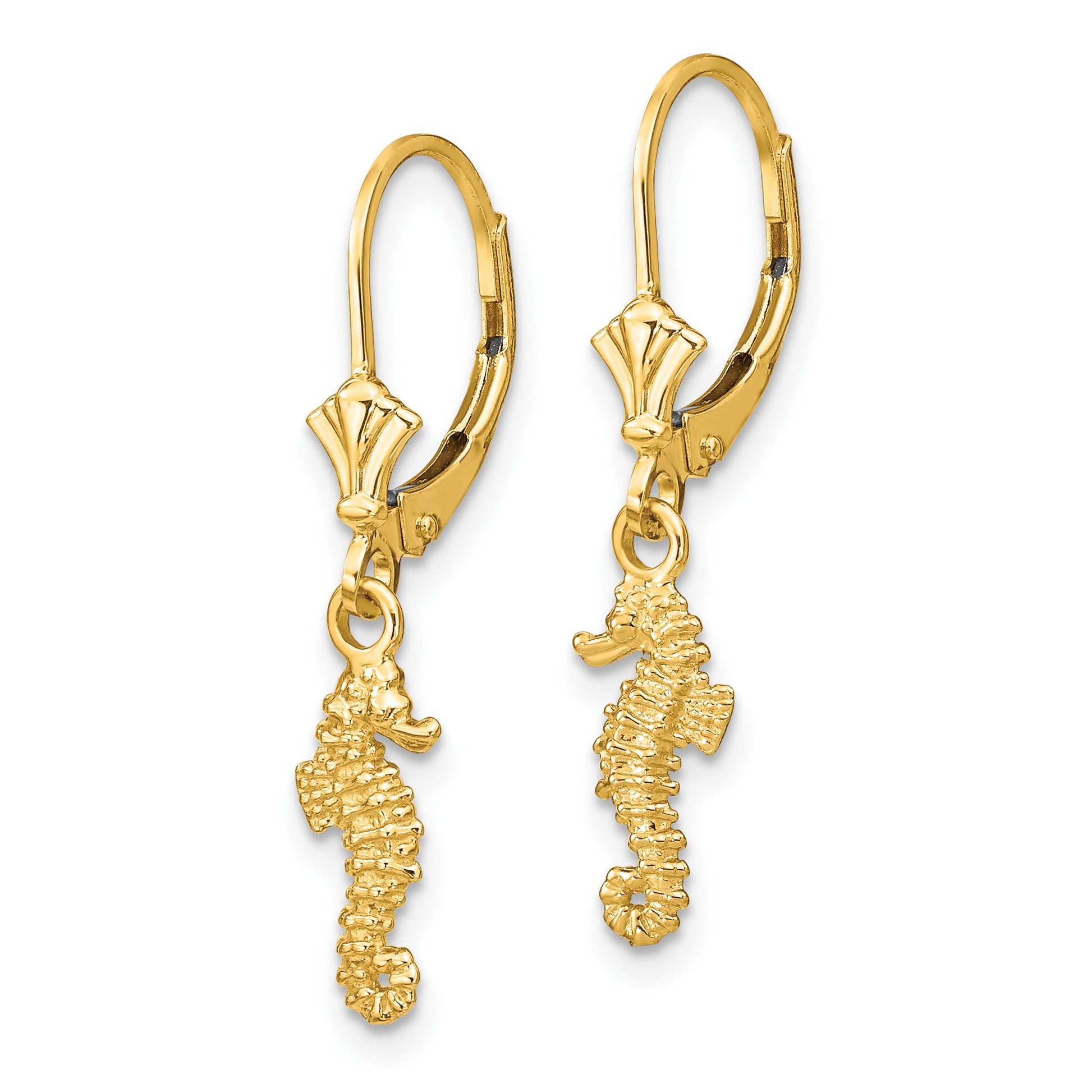 14k 3-D Seahorse Dangle Leverback Earrings