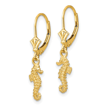 14k 3-D Seahorse Dangle Leverback Earrings