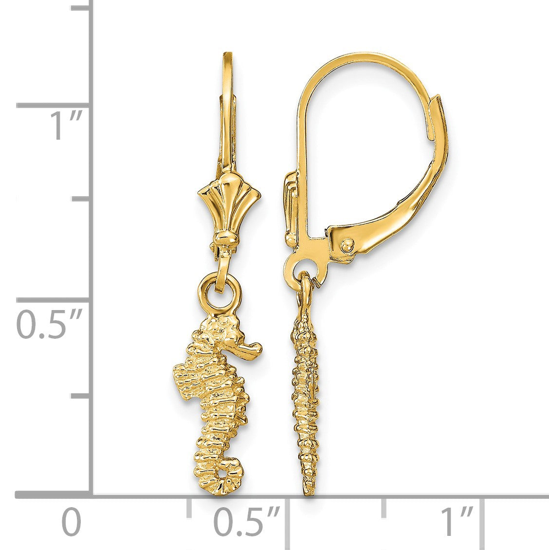 14k 3-D Seahorse Dangle Leverback Earrings