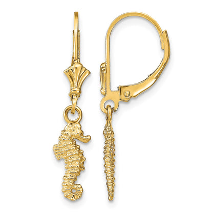 14k 3-D Seahorse Dangle Leverback Earrings