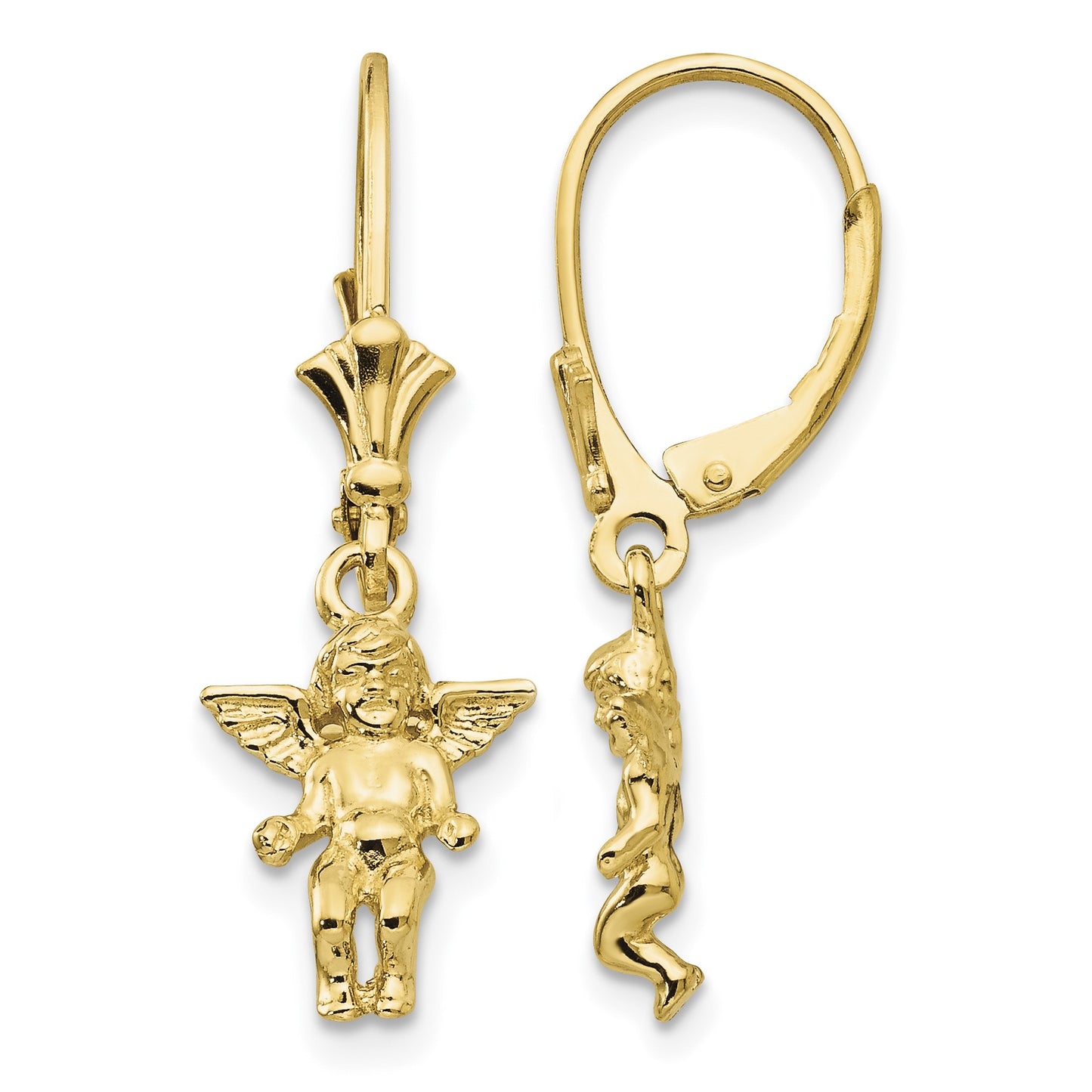 14k Angel Dangle Leverback Earrings