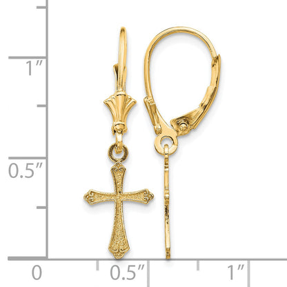14k Cross Dangle Leverback Earrings