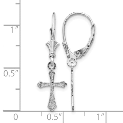 14k White Gold Cross Dangle Leverback Earrings