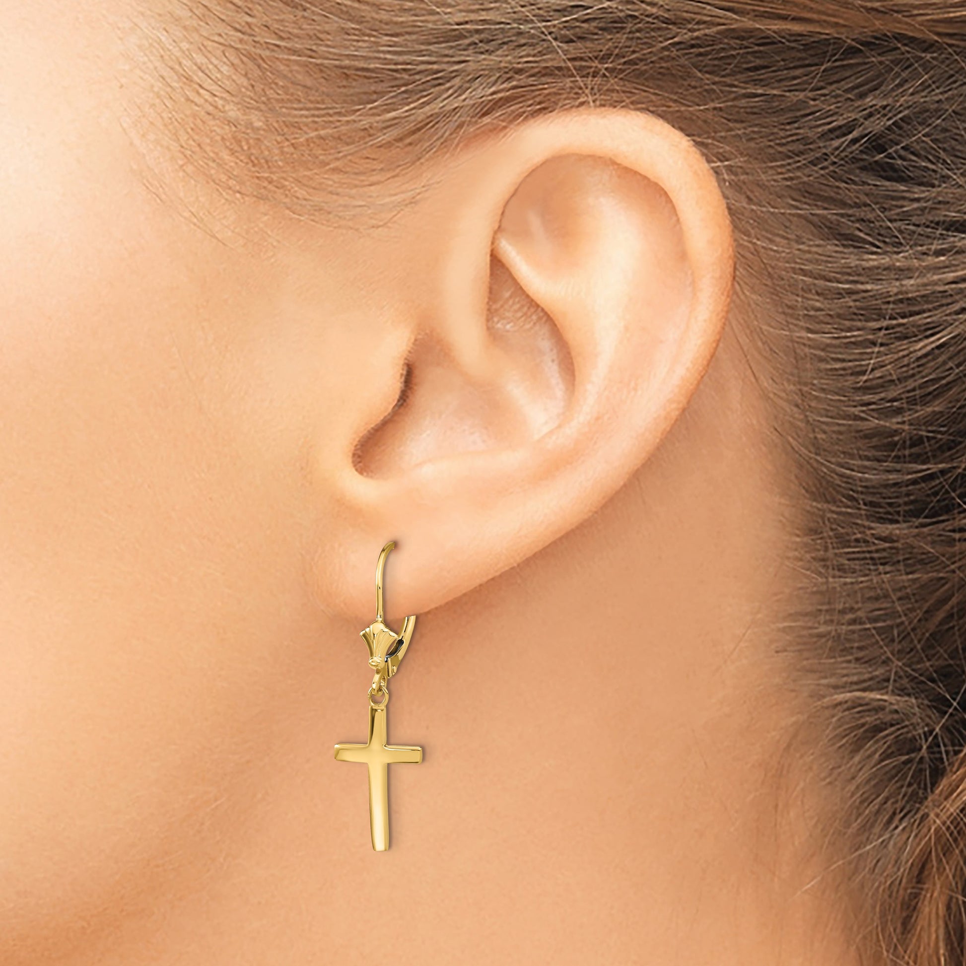 14k Polished Cross Dangle Leverback Earrings