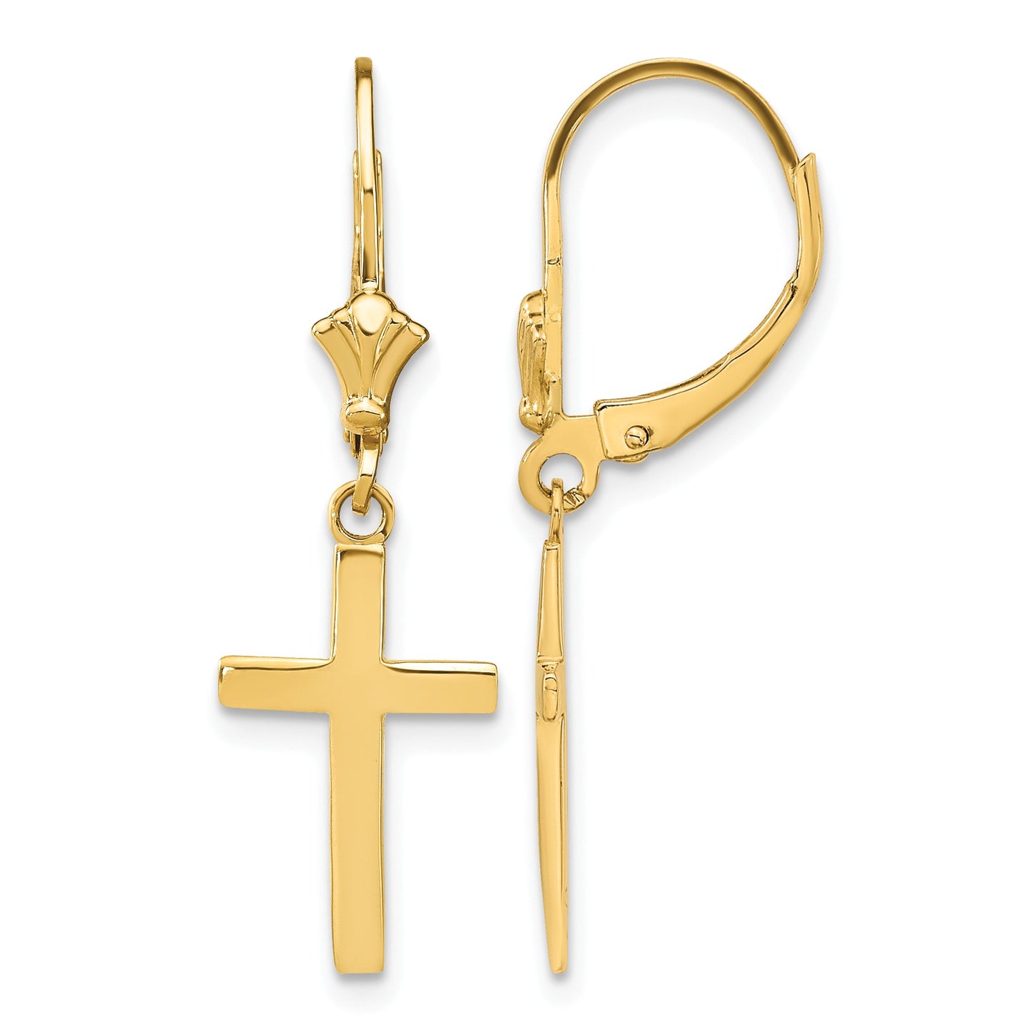 14k Polished Cross Dangle Leverback Earrings