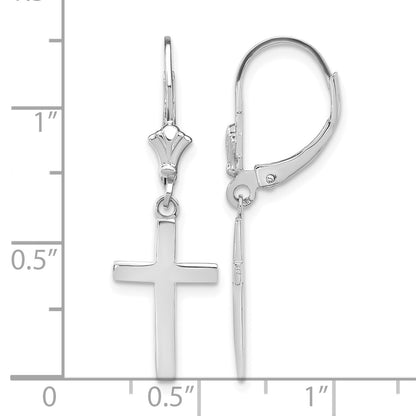 14k White Gold Polished Cross Dangle Leverback Earrings