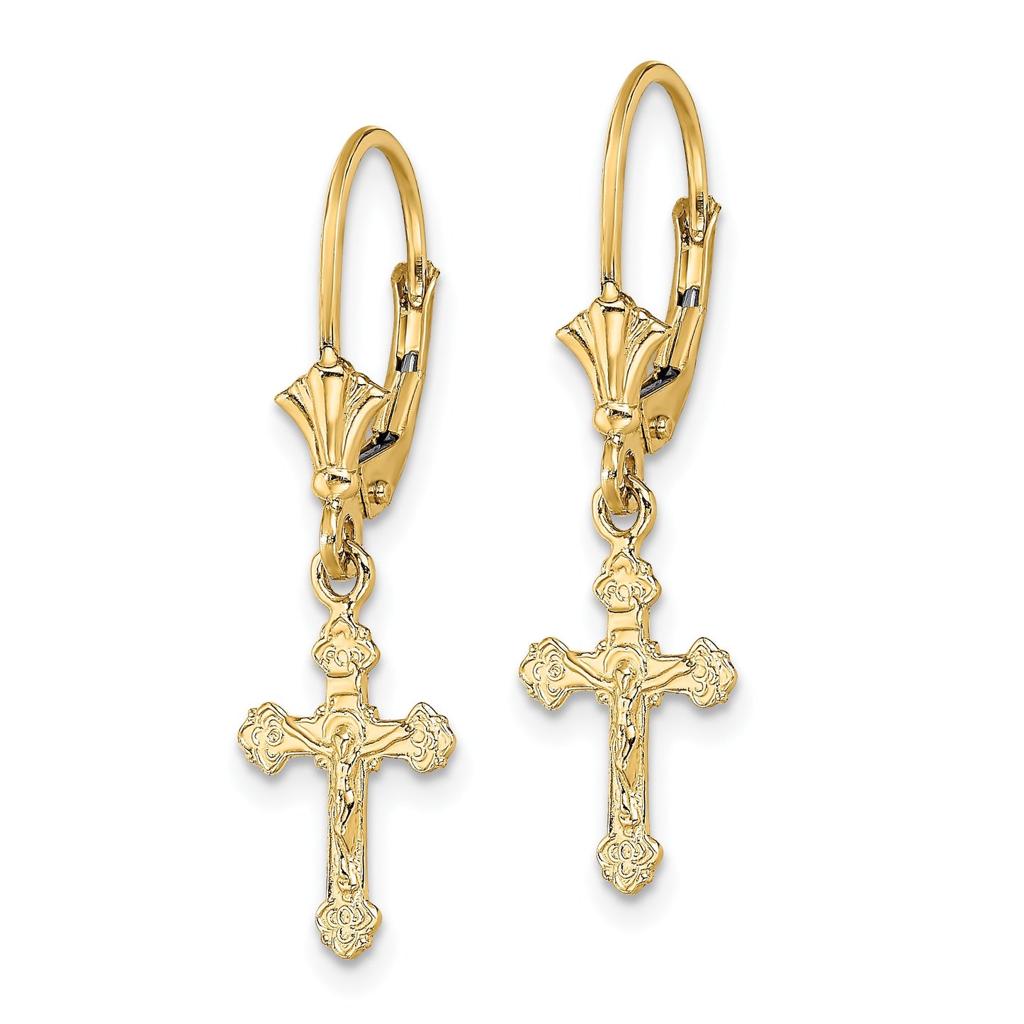 14k Crucifix Dangle Leverback Earrings