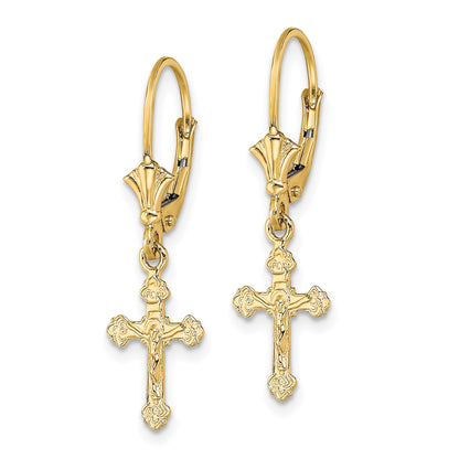 14k Crucifix Dangle Leverback Earrings