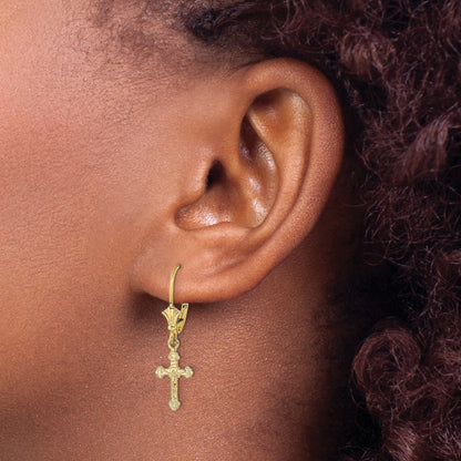 14k Crucifix Dangle Leverback Earrings