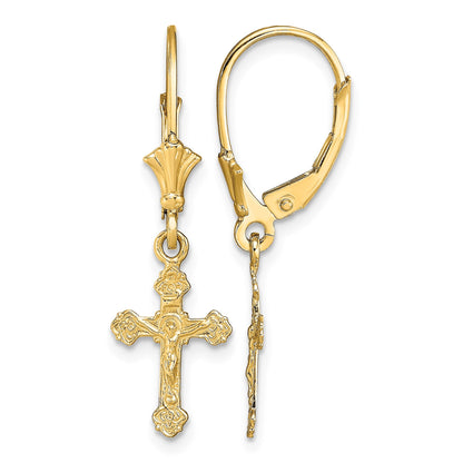 14k Crucifix Dangle Leverback Earrings