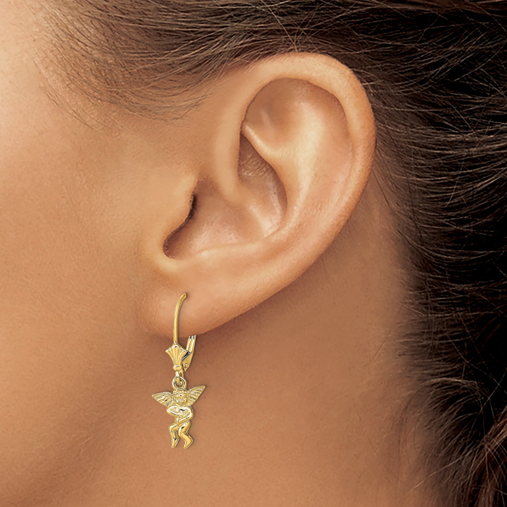 14k Angel Dangle Leverback Earrings