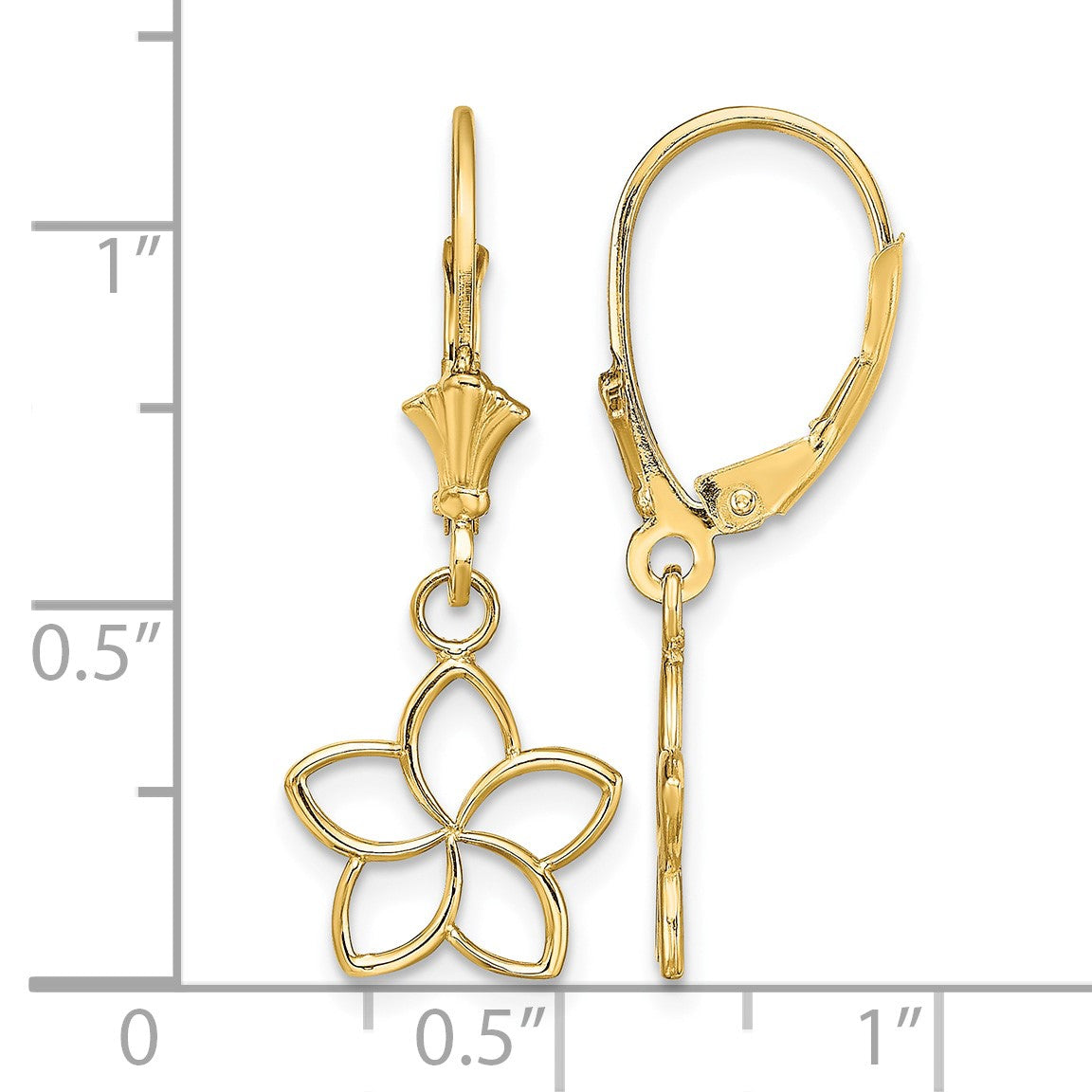 14K Polished Cut-Out Plumeria Flower Leverback Earrings