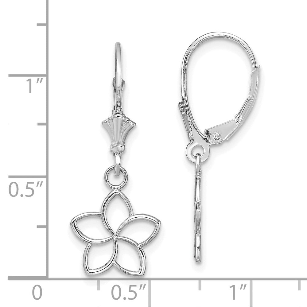 14K White Gold Polished Cut-Out Flower Leverback Earrings