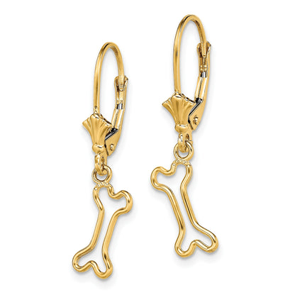 14K Mini Dog Bone Leverback Earrings
