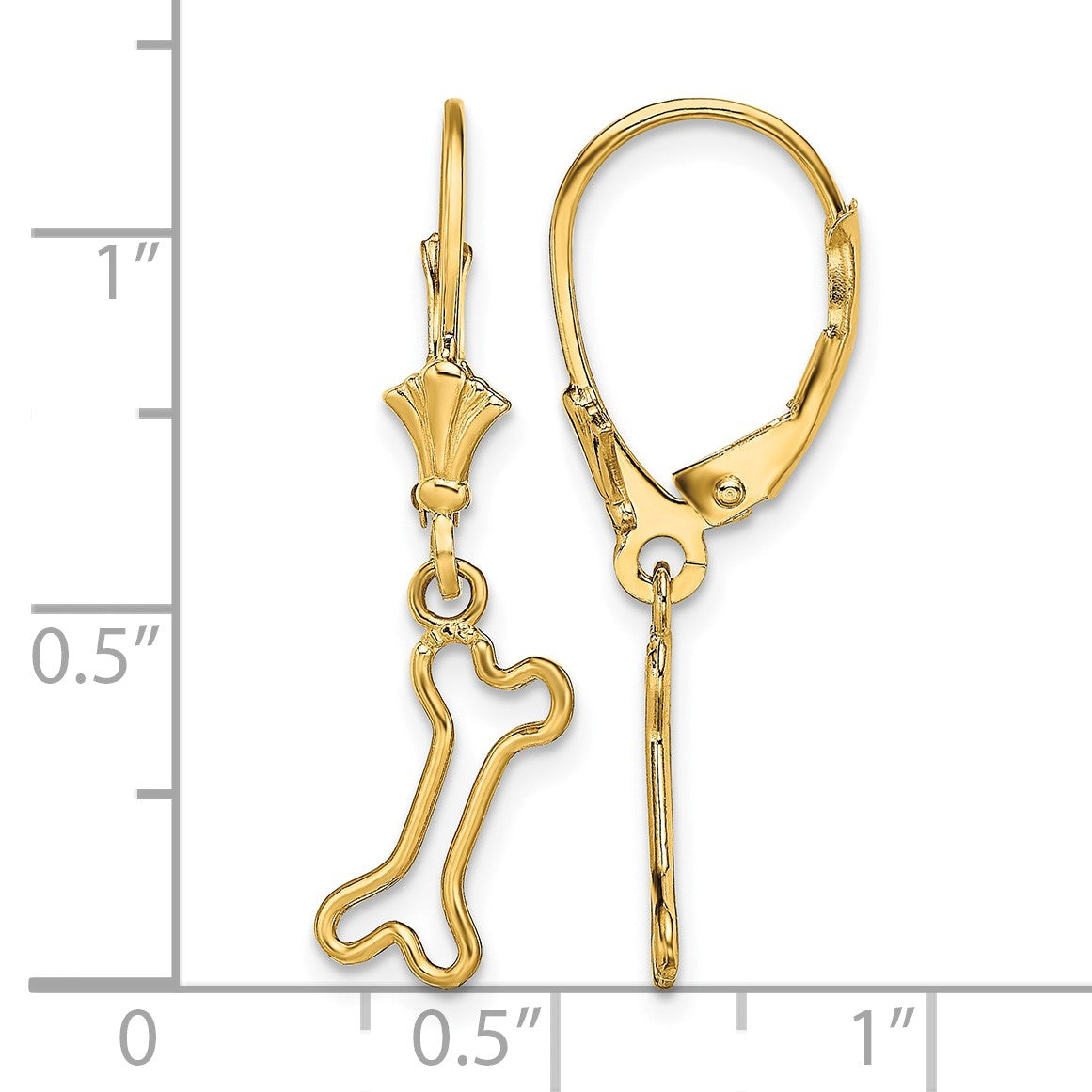 14K Mini Dog Bone Leverback Earrings