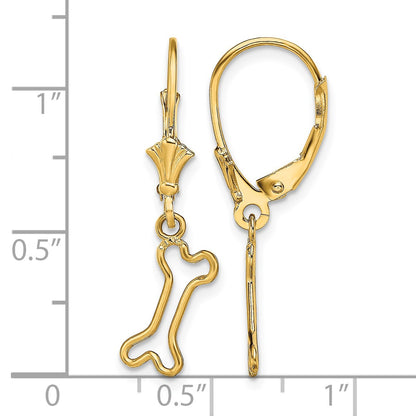 14K Mini Dog Bone Leverback Earrings