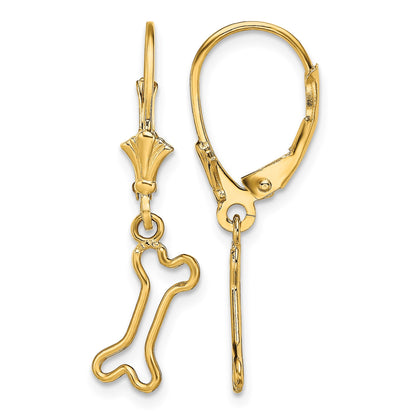 14K Mini Dog Bone Leverback Earrings