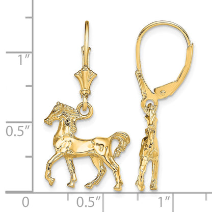 14K 3-D Polished Leverback Horse Earrings