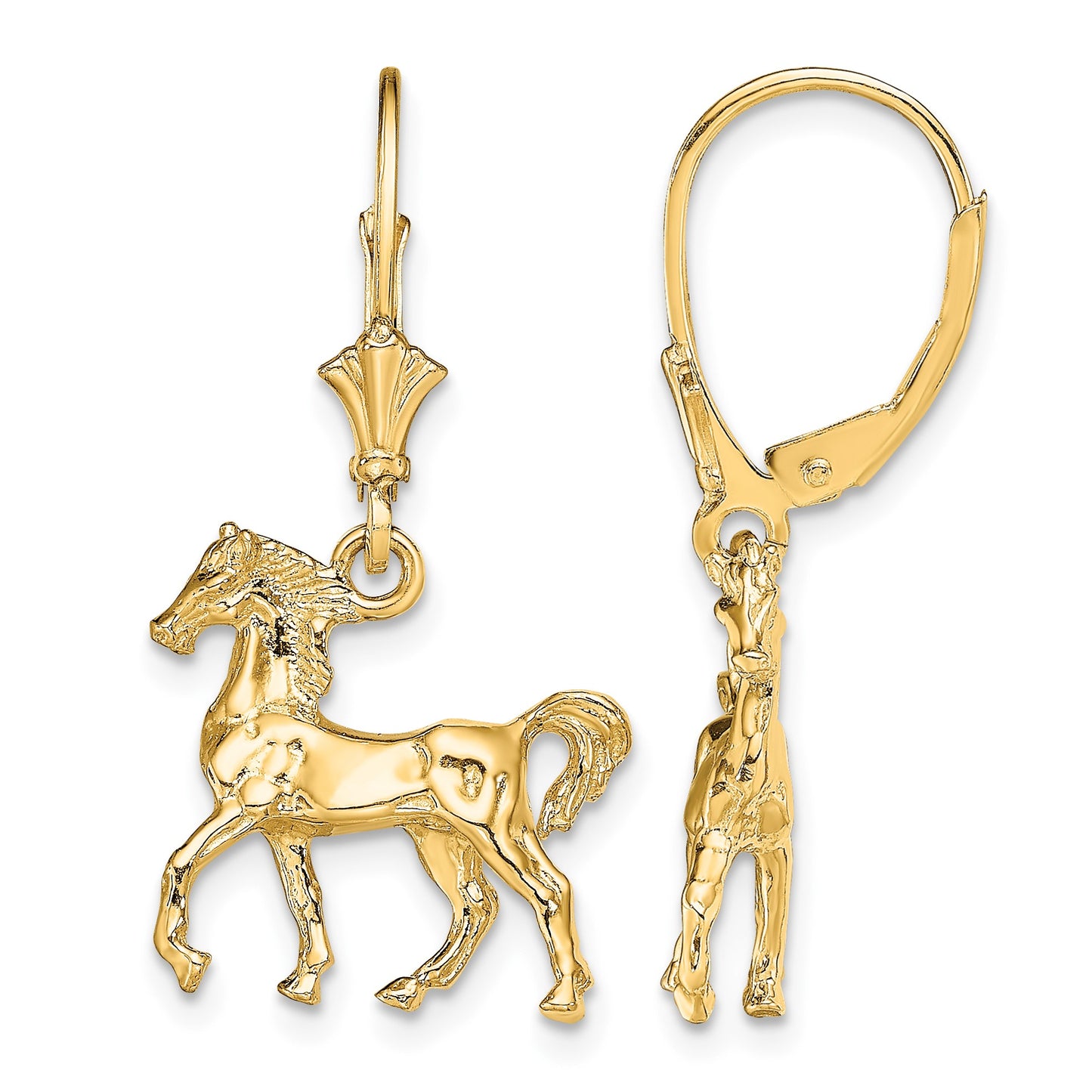 14K 3-D Polished Leverback Horse Earrings