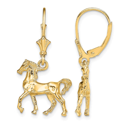 14K 3-D Polished Leverback Horse Earrings