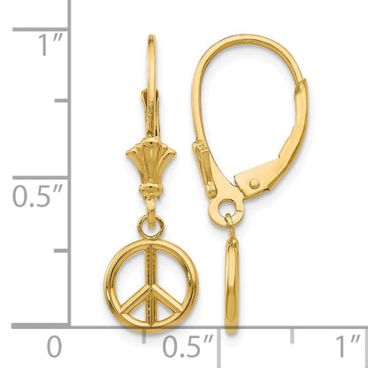 14K 3-D Peace Symbol Leverback Earrings