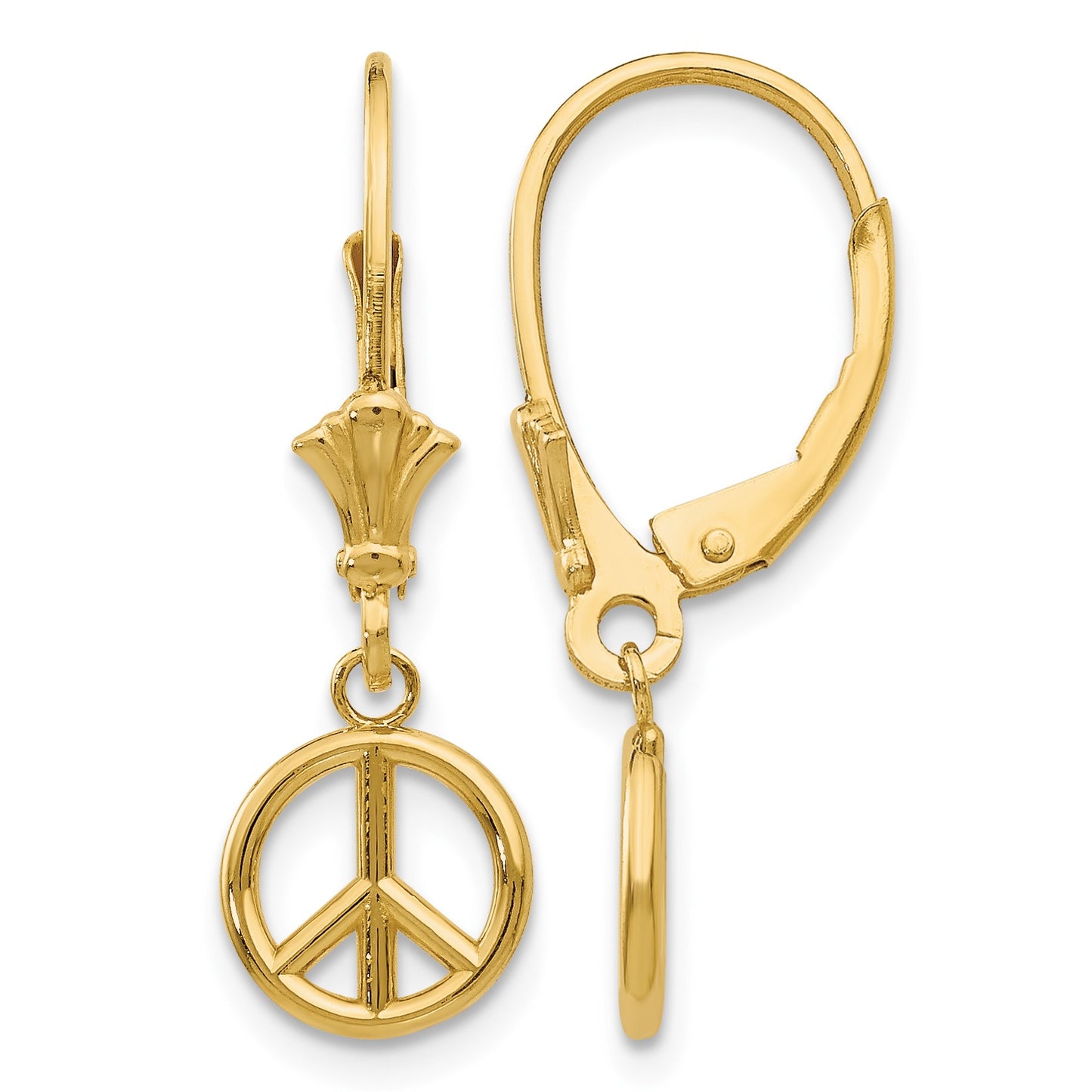 14K 3-D Peace Symbol Leverback Earrings