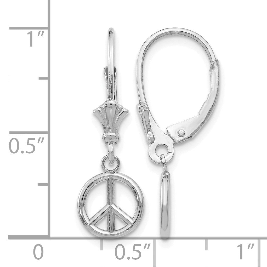 14K White Gold 3-D Peace Symbol Leverback Earrings