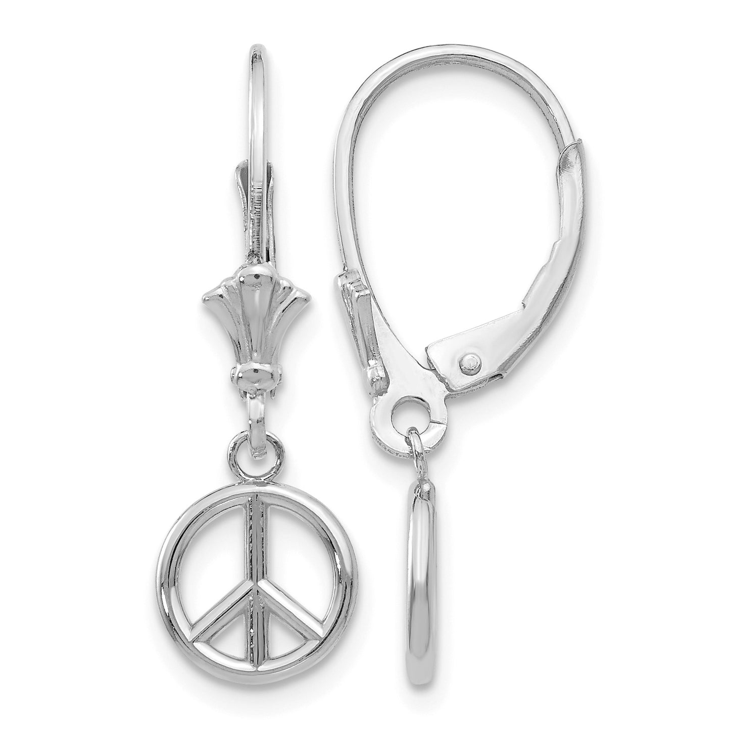 14K White Gold 3-D Peace Symbol Leverback Earrings