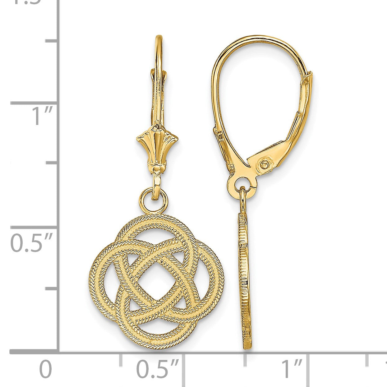 14K Celtic Eternity Knot Circle Dangle Leverback Earrings