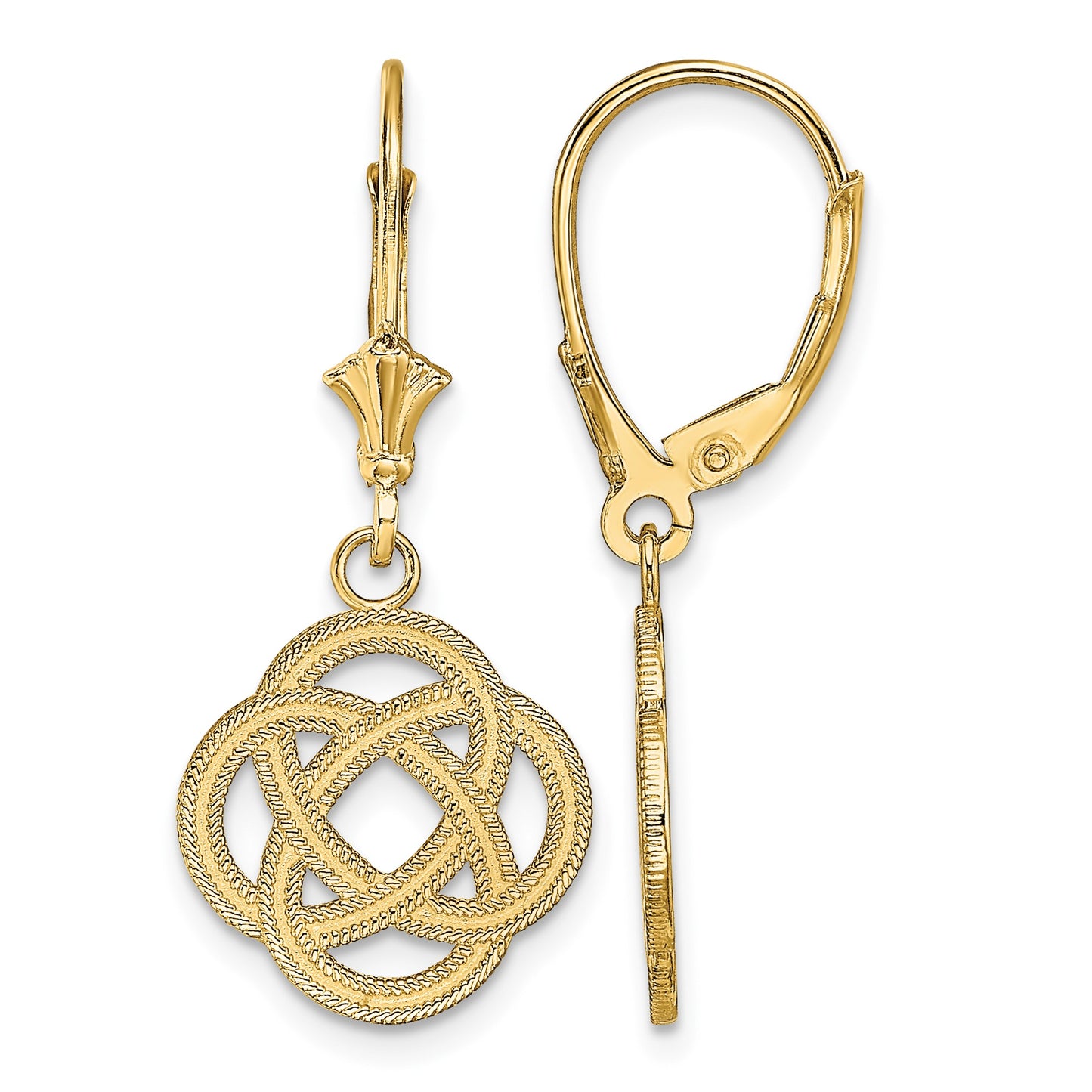 14K Celtic Eternity Knot Circle Dangle Leverback Earrings