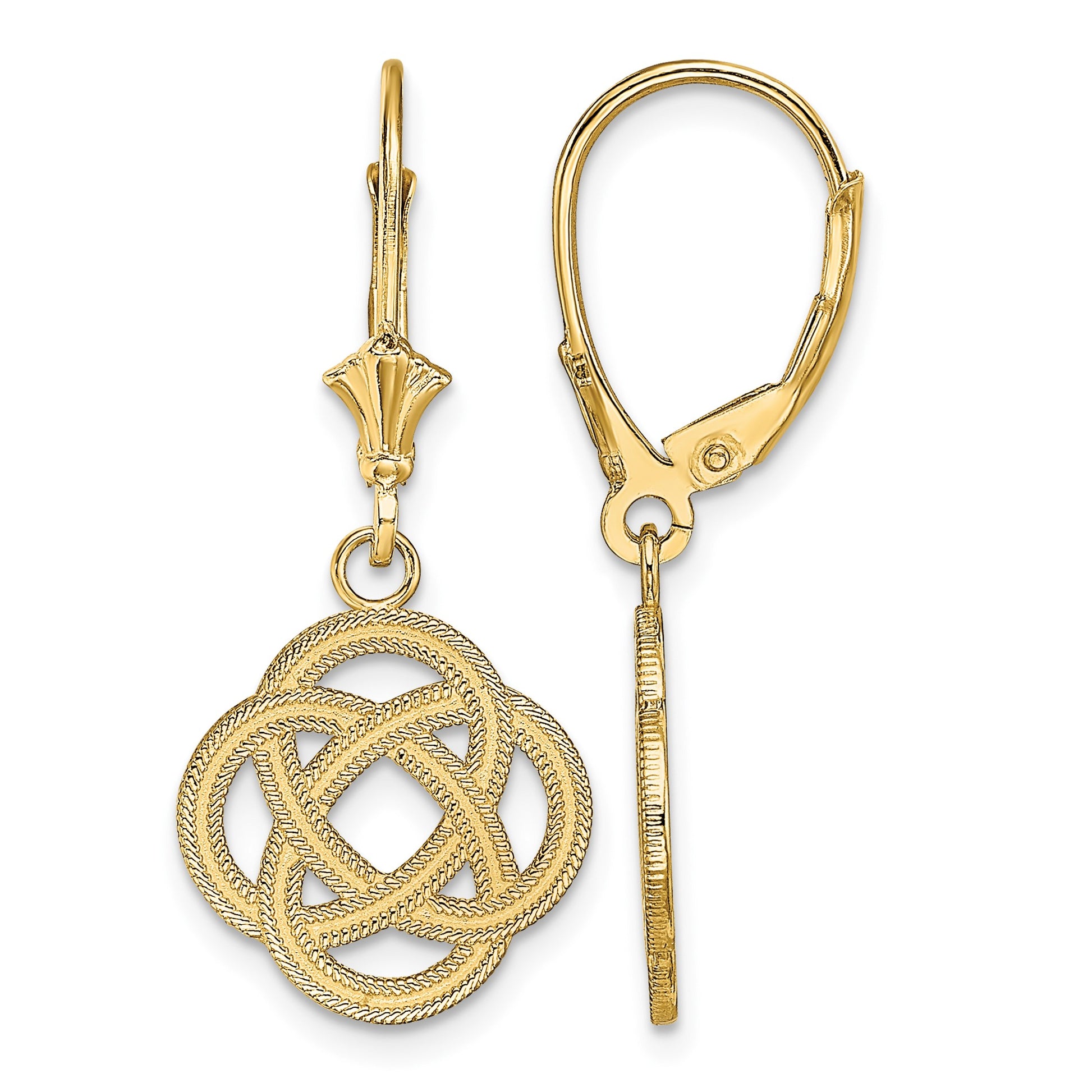14K Celtic Eternity Knot Circle Dangle Leverback Earrings