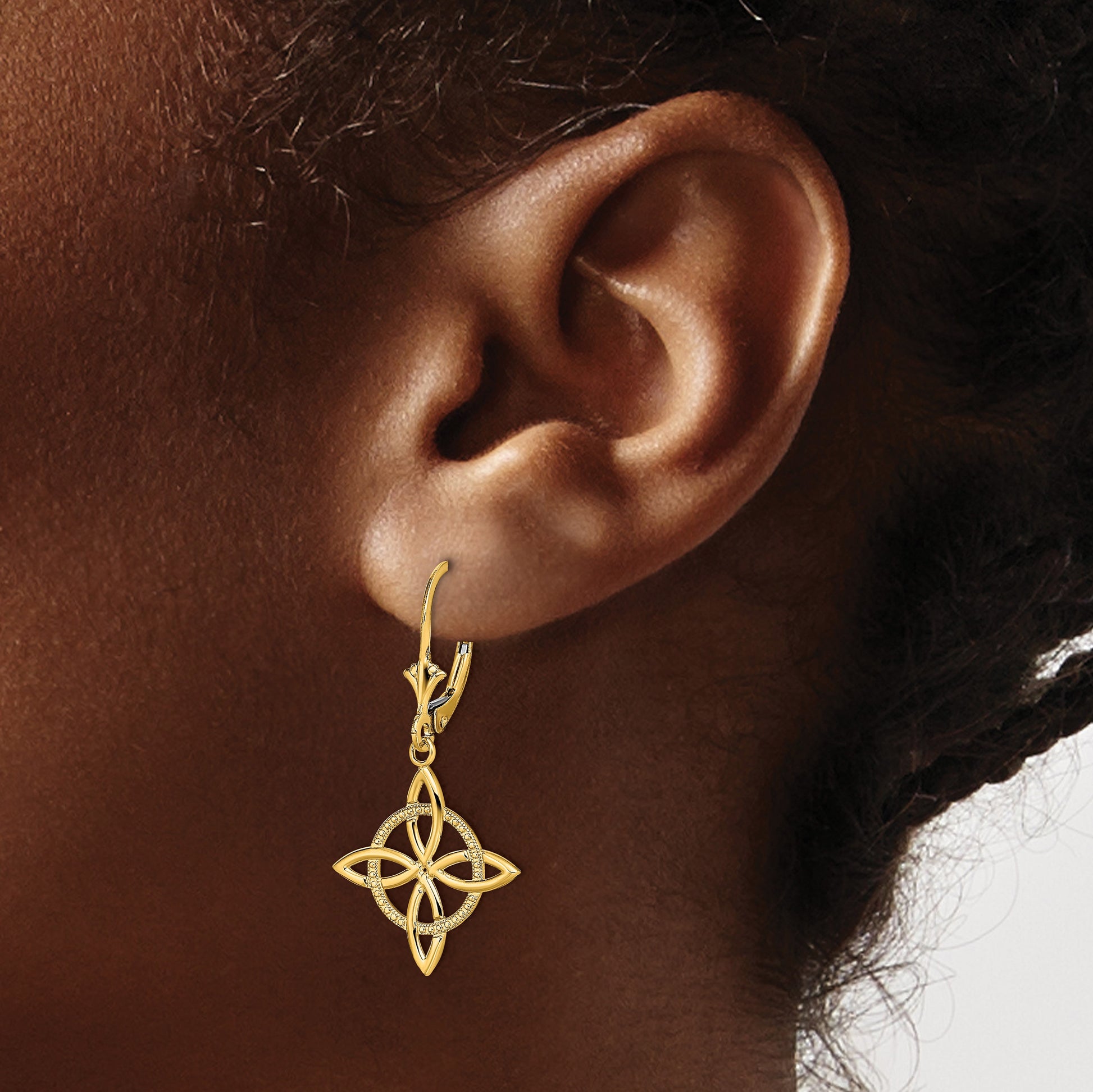 14K Celtic Eternity Knot Dangle Leverback Earrings