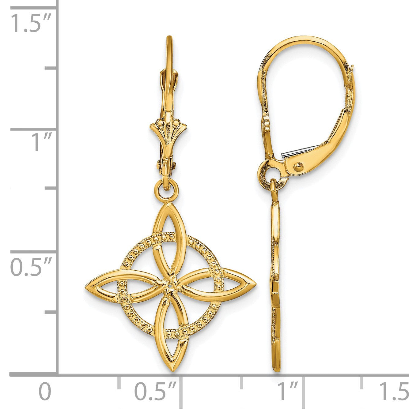 14K Celtic Eternity Knot Dangle Leverback Earrings