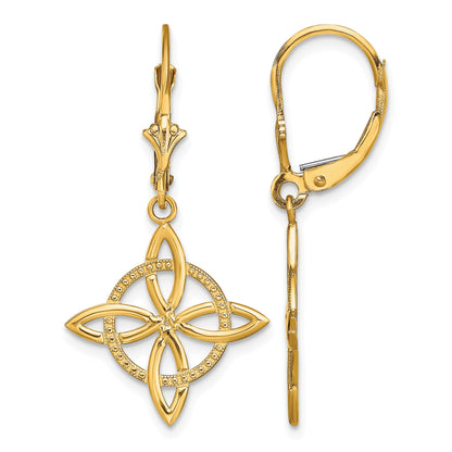 14K Celtic Eternity Knot Dangle Leverback Earrings