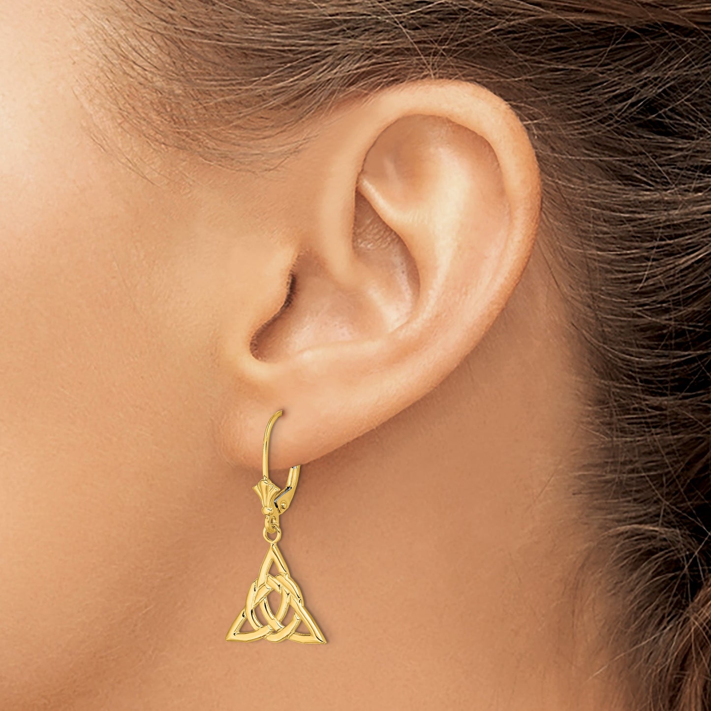 14K Celtic Trinity Knot Dangle Leverback Earrings