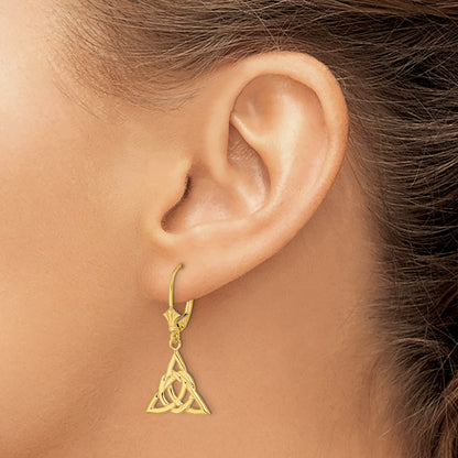 14K Celtic Trinity Knot Dangle Leverback Earrings