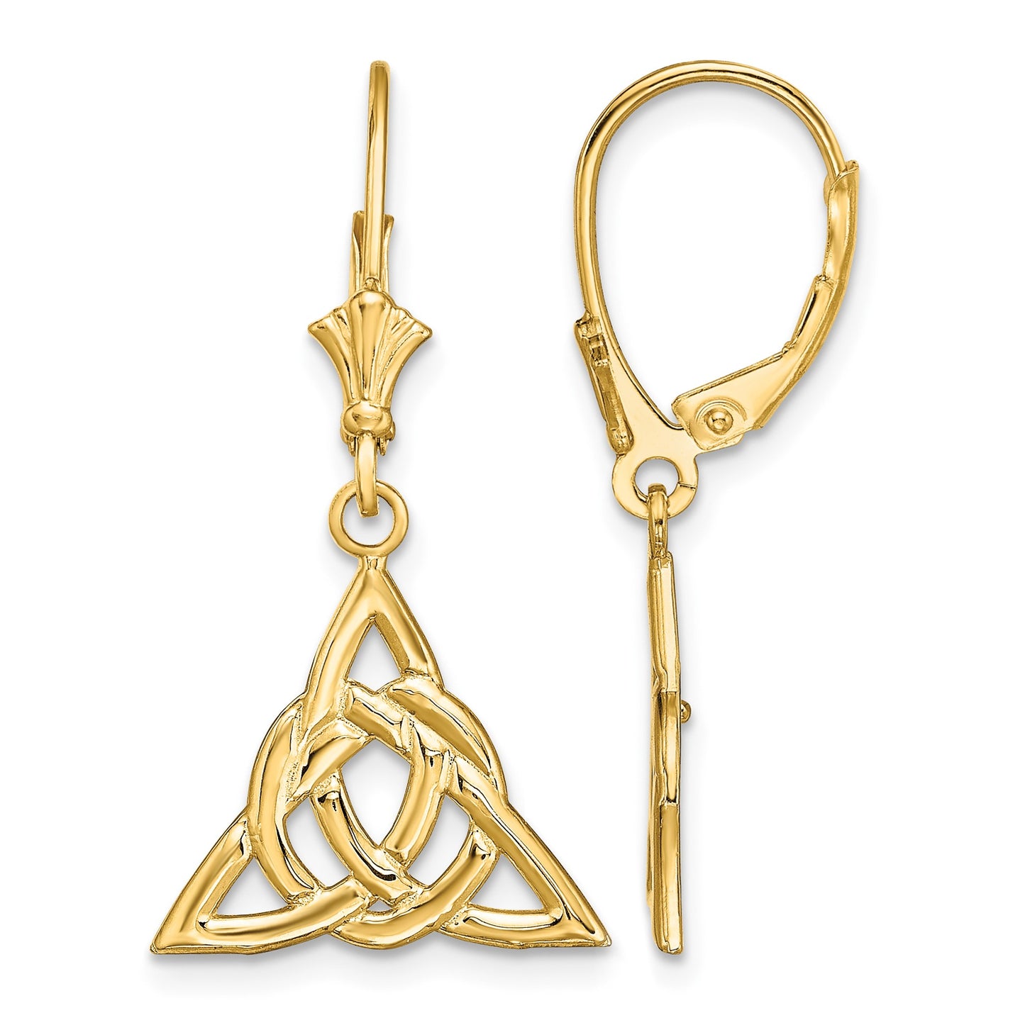 14K Celtic Trinity Knot Dangle Leverback Earrings