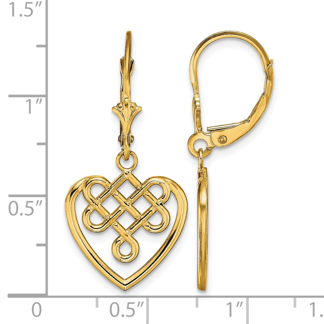 14K Celtic Knot Heart Dangle Leverback Earrings