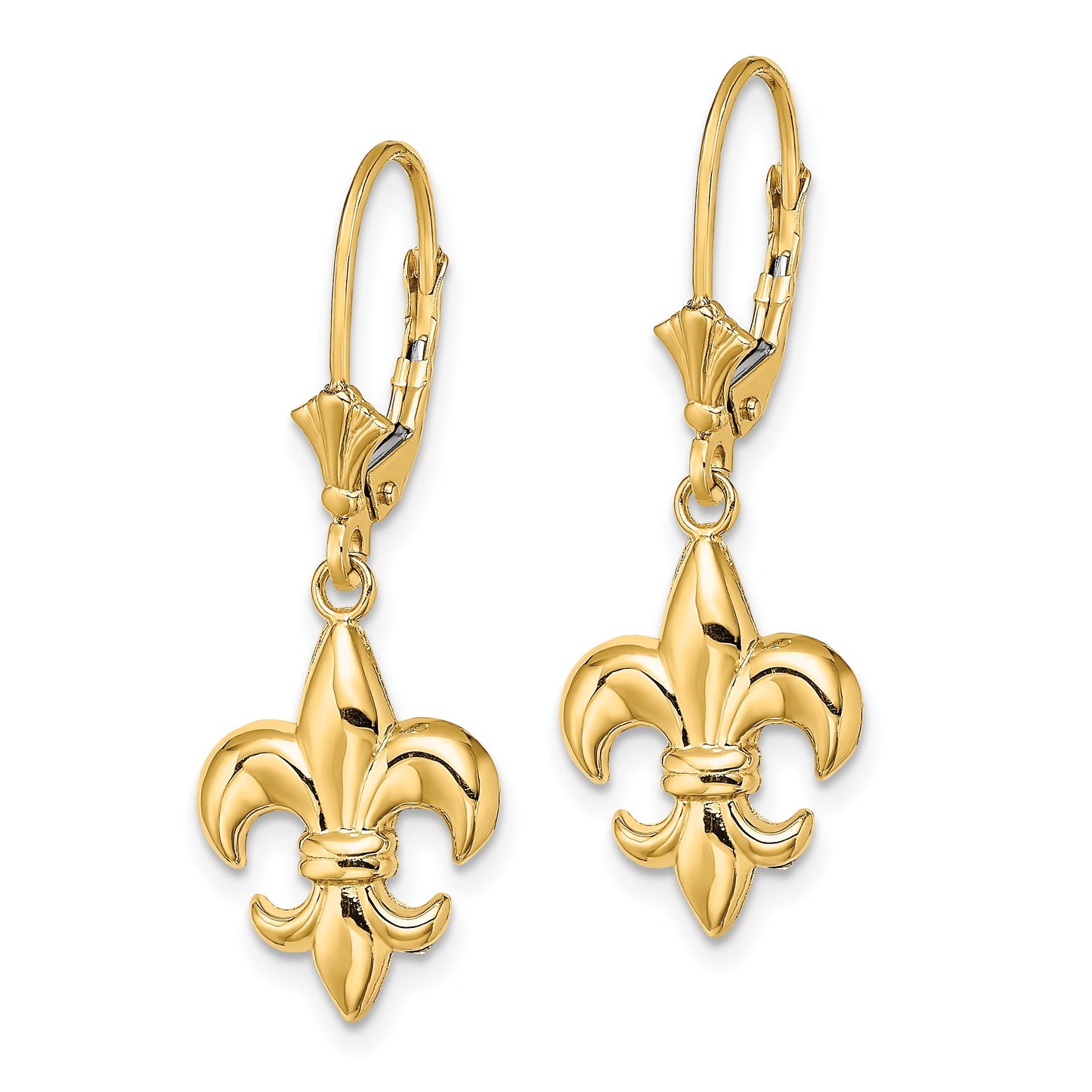 14K Fleur-de-Lis Dangle Leverback Earrings