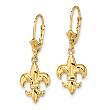 14K Fleur-de-Lis Dangle Leverback Earrings