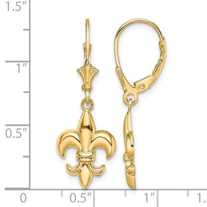 14K Fleur-de-Lis Dangle Leverback Earrings