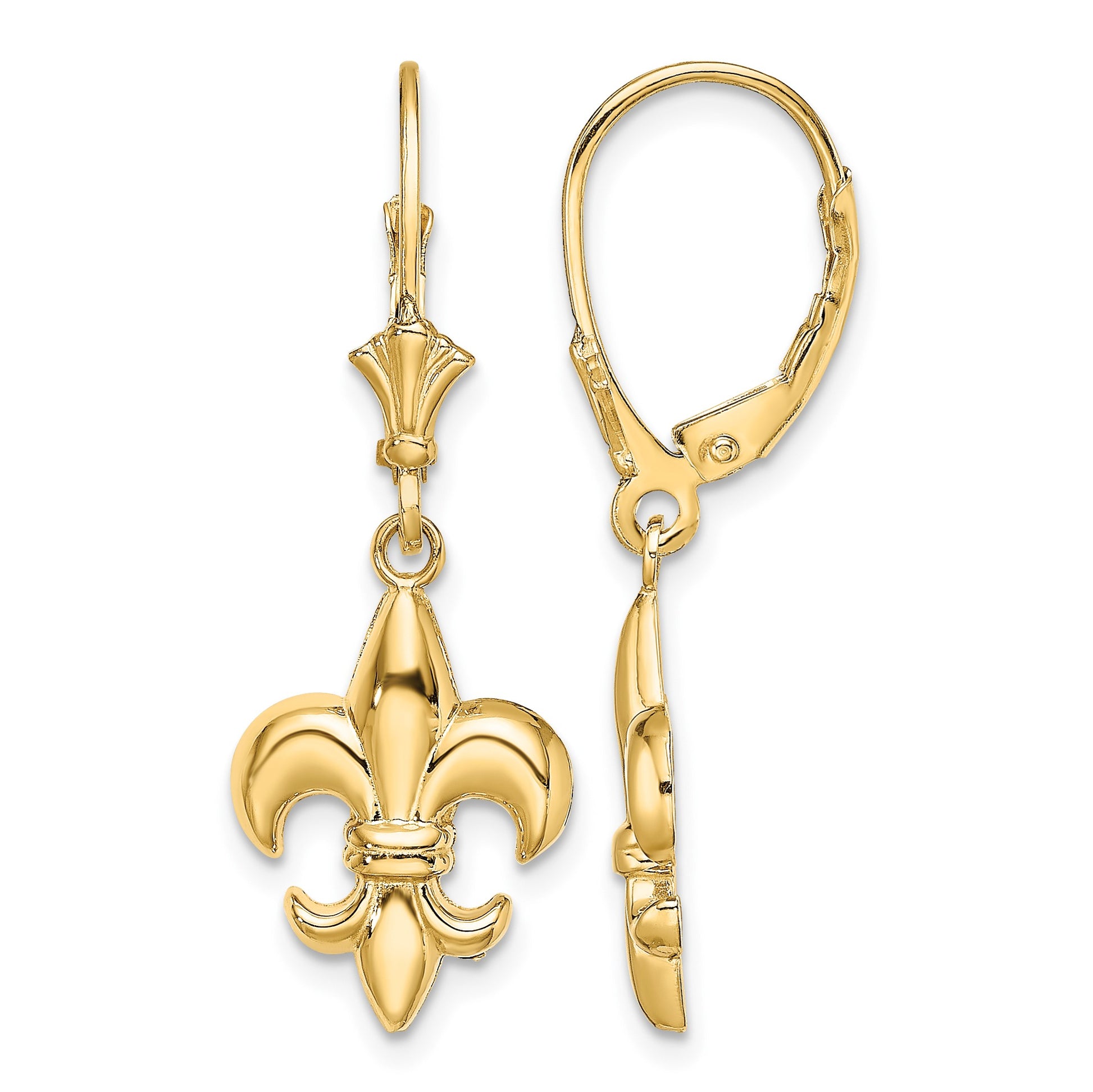 14K Fleur-de-Lis Dangle Leverback Earrings