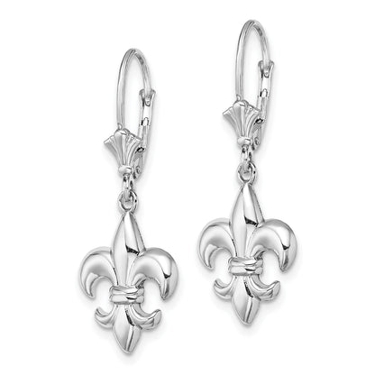 14K White Gold Fleur-de-Lis Dangle Leverback Earrings