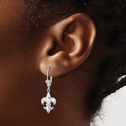 14K White Gold Fleur-de-Lis Dangle Leverback Earrings