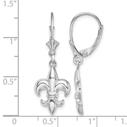 14K White Gold Fleur-de-Lis Dangle Leverback Earrings
