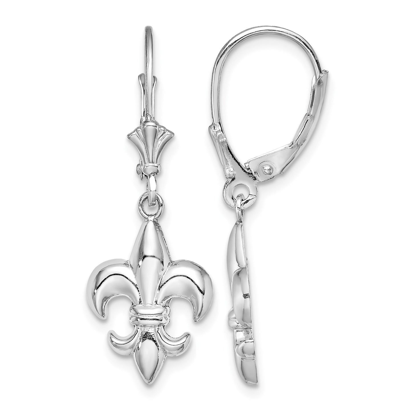 14K White Gold Fleur-de-Lis Dangle Leverback Earrings