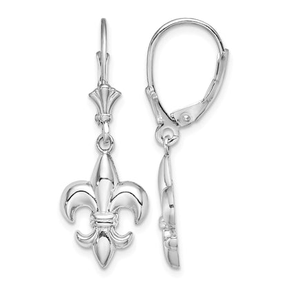 14K White Gold Fleur-de-Lis Dangle Leverback Earrings