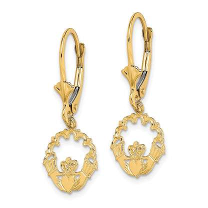14k Polished Claddagh Dangle Leverback Earrings